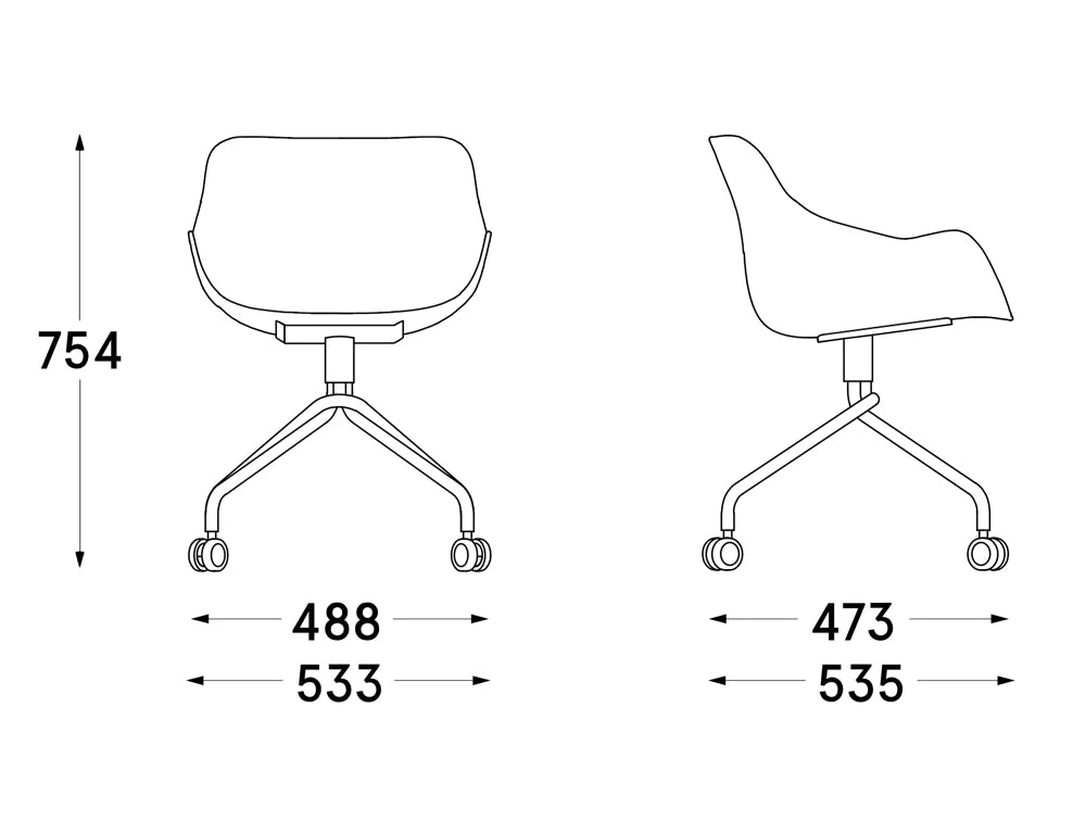 MDD Baltic Basic Shell Armchair on Four Spoke Base 8 Dimensions