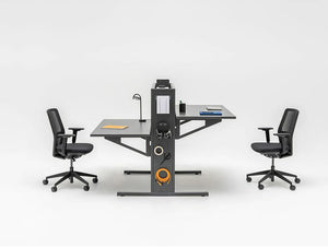 Mdd Flow 2 Position Desk With Height Adjustable Worktop 3 In Dark Grey Finish With 2 Office Chair