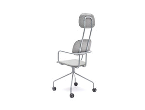 Mdd New School High Back Chair Swivel Castor Wheels In Silver Upholstery With Metal Frame