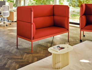 Mdd Stilt High Back Monochromatic 3 Seater Sofa 7 In Red Finish With Oval Mini Coffee Table In Lounge Area