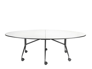 Mara Argo Libro T Circular Folding Table With Castors In White Tabletop And Black Frame