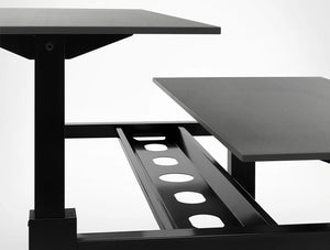 Mara Follow Height Aadjustable Office Bench Desk With Cable Tray In Black Frame And Tabletop