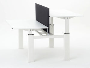 Mara Follow Height Adjustable Office Bench In White With Black Acoustic Partition