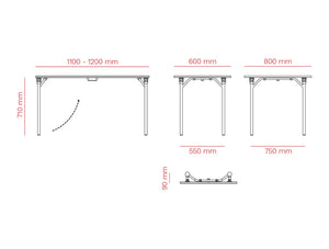 Mara Piuma Rectangular Table In Folding Steel Legs Dimensions
