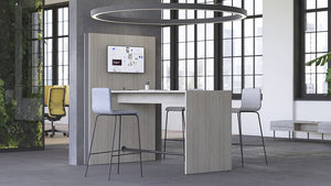Narbutas Media Conference Wall In Grey Oak Finish With Grey High Chair In Breakout Setting