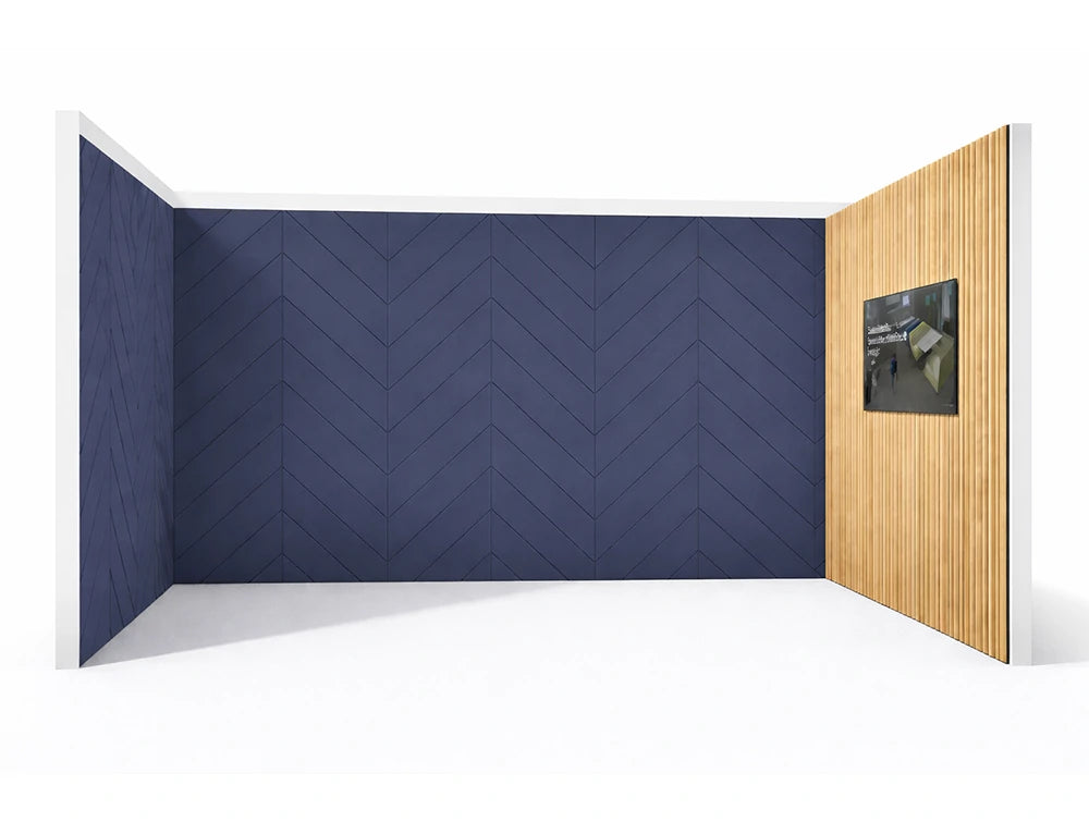 Media Meeting Room with Acoustic Panels Glassboards and Wooden Slats