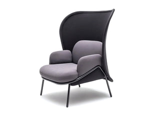 Mesh Armchair With High Shield And Elegant Black Finish And Black Metal Frame