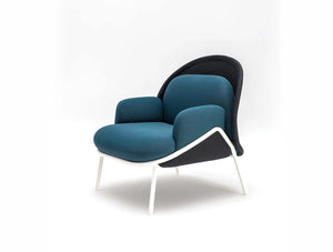 Mesh Armchair With Low Shield With Blue And Black Finish And Metal Legs Base