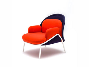 Mesh Armchair With Low Shield With Navy And Red Finish And Metal Legs Base