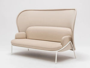 Mesh Sofa With High Shield In Beige Upholstred Finish With White Frame