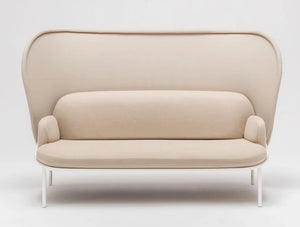 Mesh Sofa With High Shield In Beige Upholstred Finish With White Legs