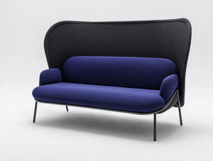 Mesh Sofa With High Shield In Purple And Black Upholstred Finish With Black Frame