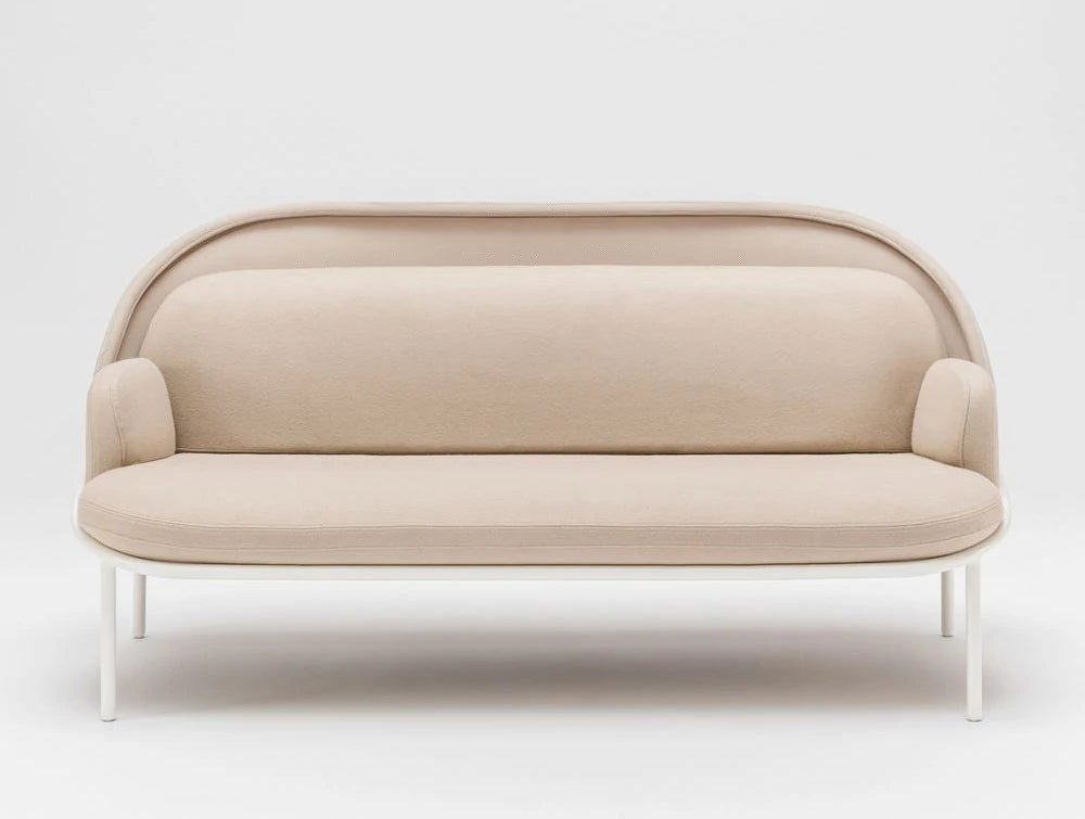 Mesh Sofa With Low Shield In Elegant Beige Upholstred Finish With White Frame