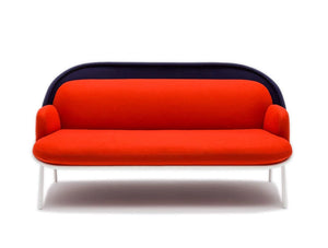 Mesh Sofa With Low Shield In Red And Blue Upholstred Finish With White Legs