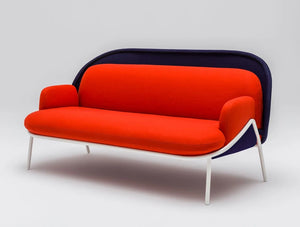 Mesh Sofa With Low Shield In Red And Blue Upholstred Finish With White Metal Frame