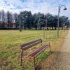 Minsk Wooden Outdoor Bench in Brown Finish Outdoor Setting 3