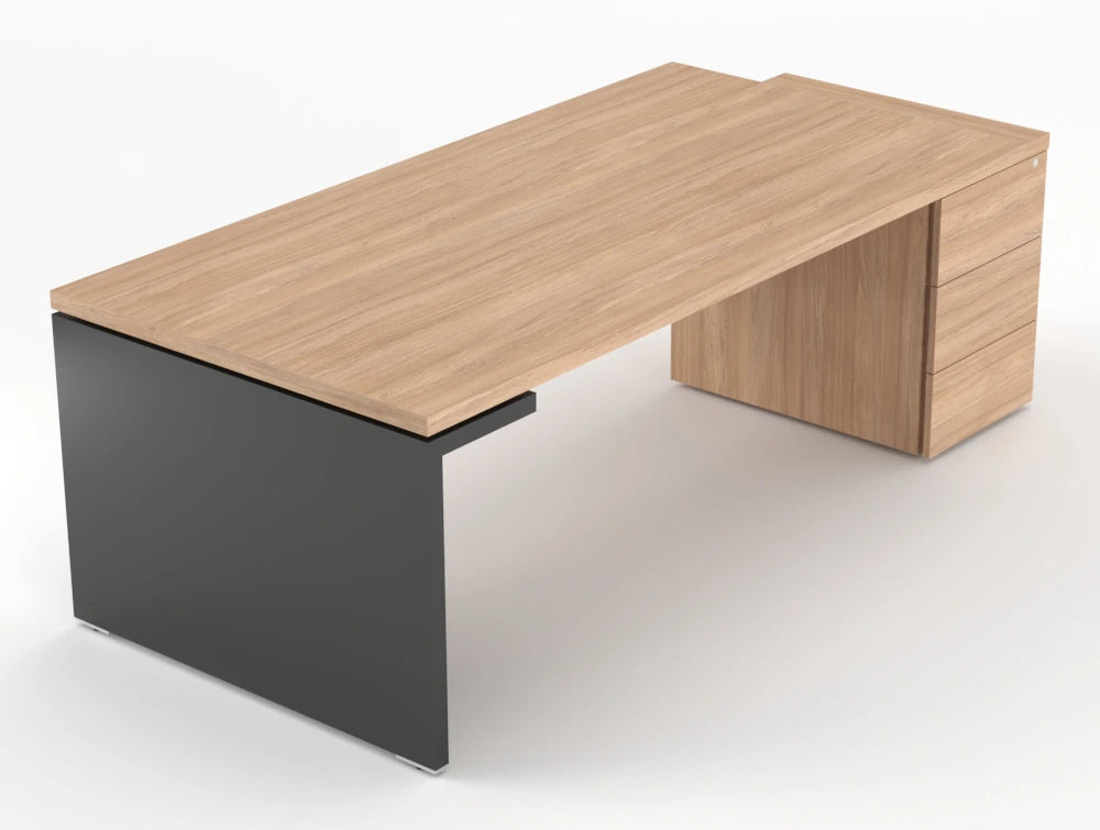 Mito Executive Desk with Side Storage Amber Oak Top Black Gloss Body 2219mm