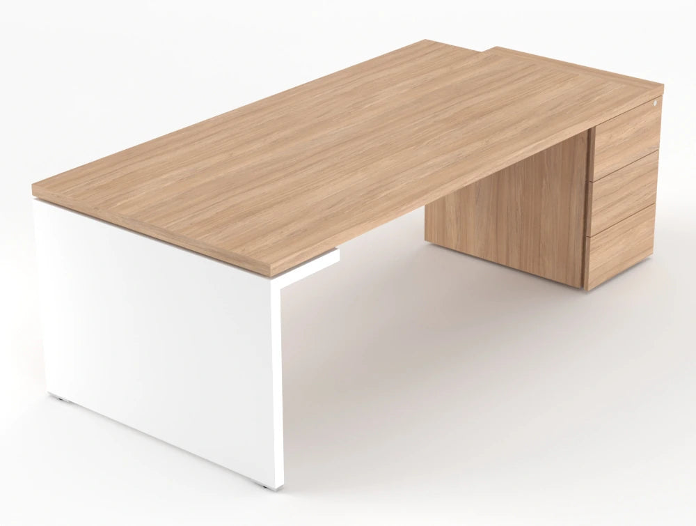 Mito Executive Desk With Side Storage Amber Oak Top White Matt Body 2219Mm