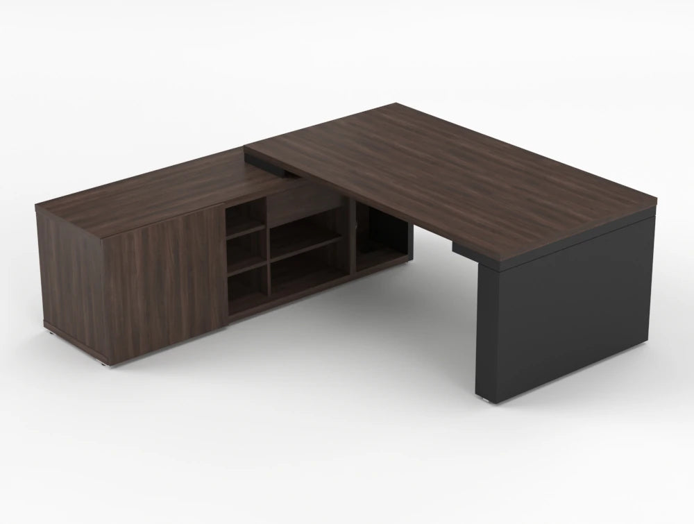 Mito Sit Stand Executive Desk With Side Storage Robinia Top Black Matt Body 1190Mm Left