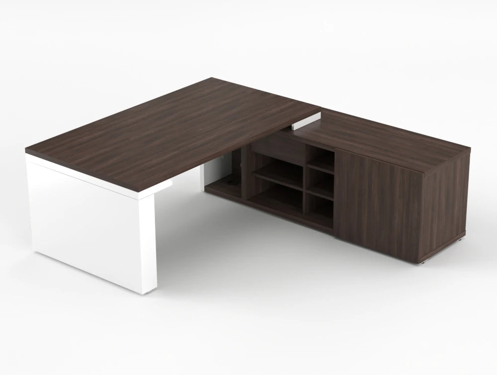 Mito Sit Stand Executive Desk With Side Storage Robinia Top White Gloss Body 1190Mm Right