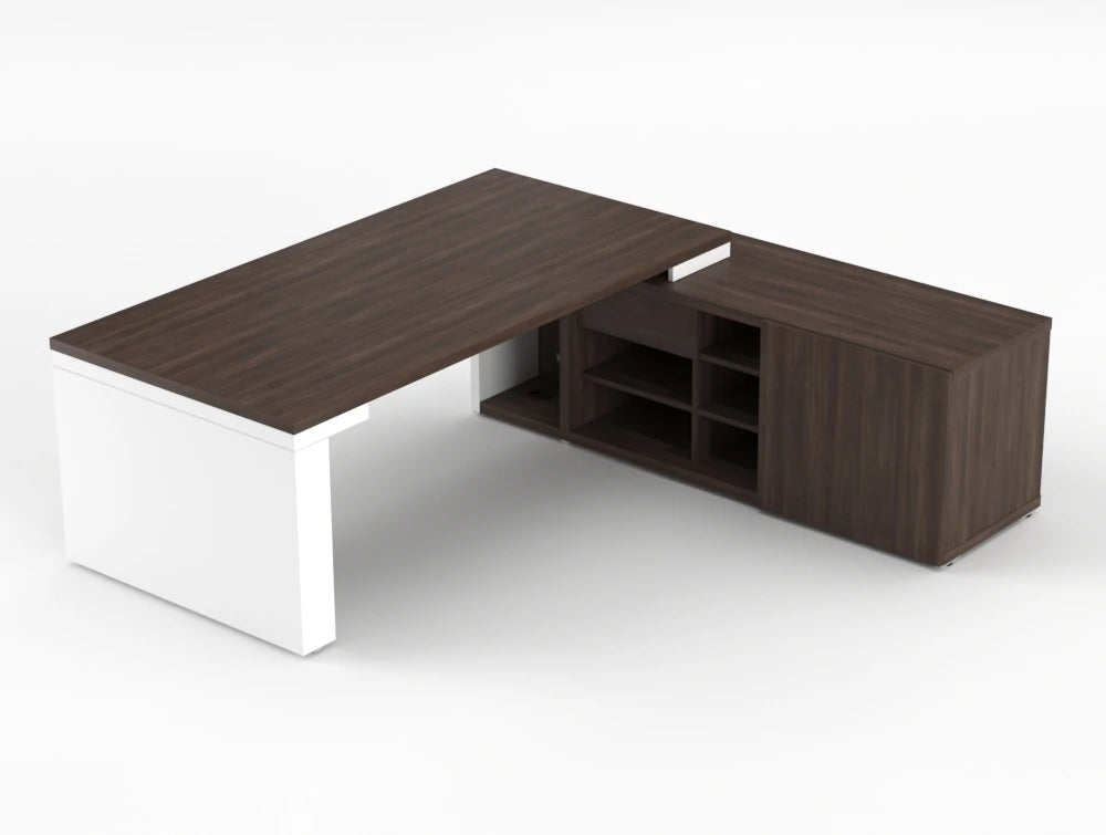 Mito Sit Stand Executive Desk With Side Storage Robinia Top White Matt Body 2190Mm Right