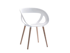 Moema Stackable Canteen Chair With Wooden Legs In White