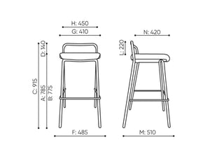 Momo High Stool with Footrest Dimensions
