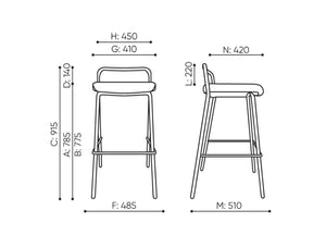 Momo High Stool with Footrest Dimensions