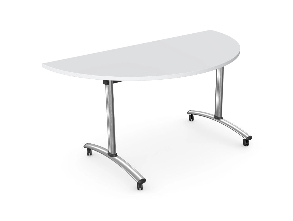 Morph Tilt Semi Circle Folding Flip Tables In White And Metal Aluminium Finish