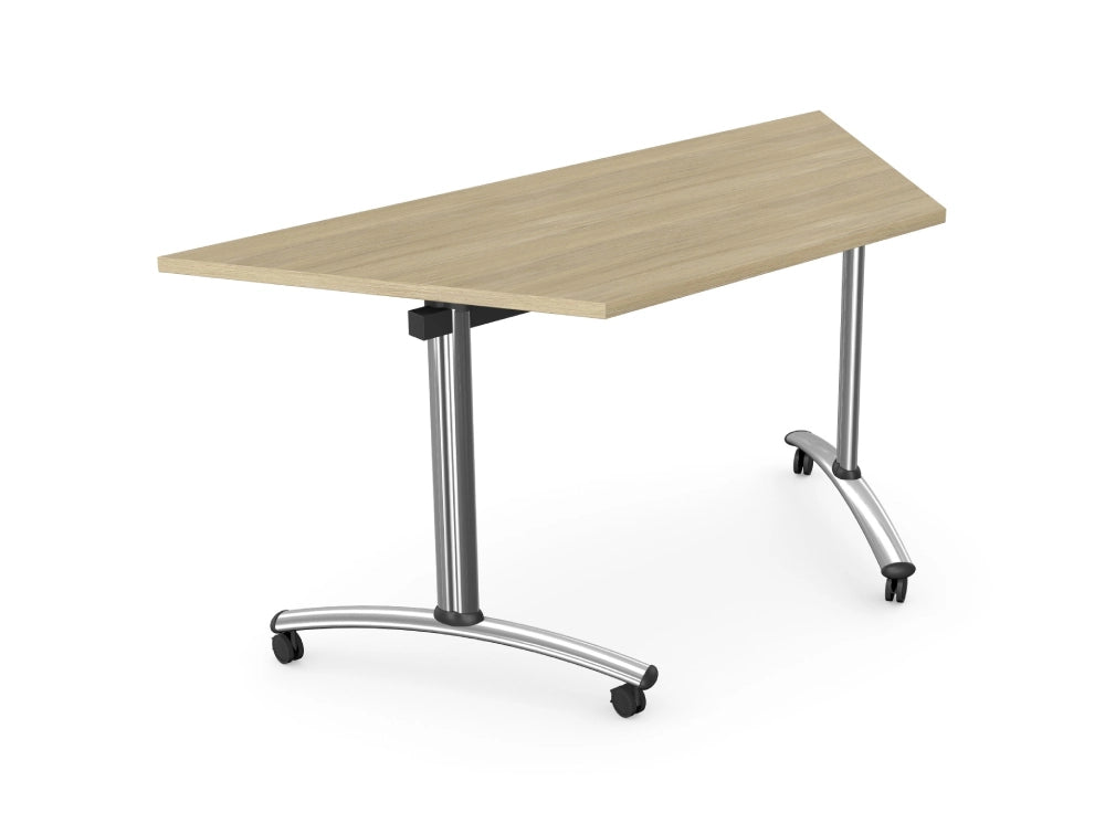 Morph Tilt Trapezoidal Folding Flip Tables With Castors In Light Oak And Metal Aluminium Finish