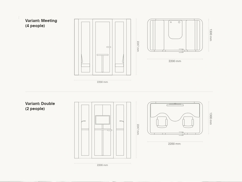 Mute Space L 2 Person Soundproof Meeting Pod 7 Dimensions