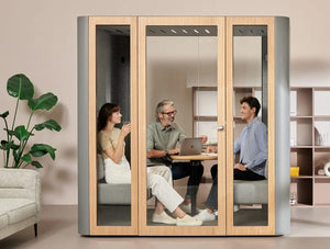 Mute Space L Soundproof Meeting Pod 4 With People Meeting Inside In Office Setting