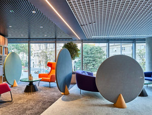 Mutedesign Cone Oval Freestanding Acoustic Screens In Breakout Or Reception Area 