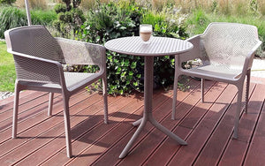 Nardi Step Table in Light Brown with Matching Armchair in Outdoor Setting