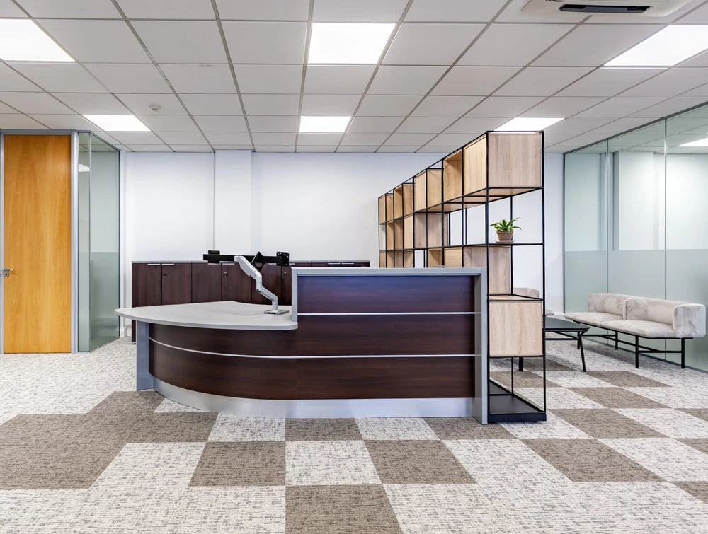 National Technologies Office Pallisades With Reception Desk Dark Walnut