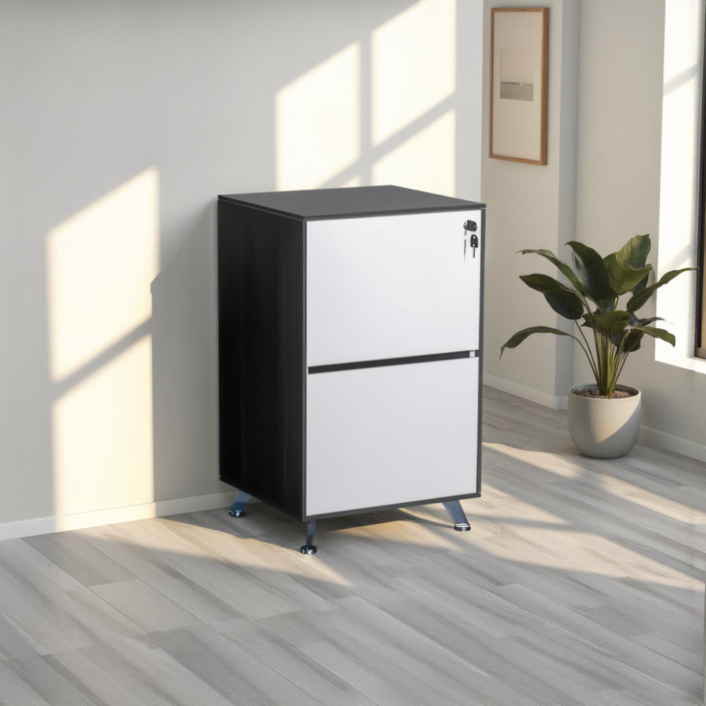 Nero 2 Drawer Filing Cabinet with Indoor Planter in Modern Office Setting