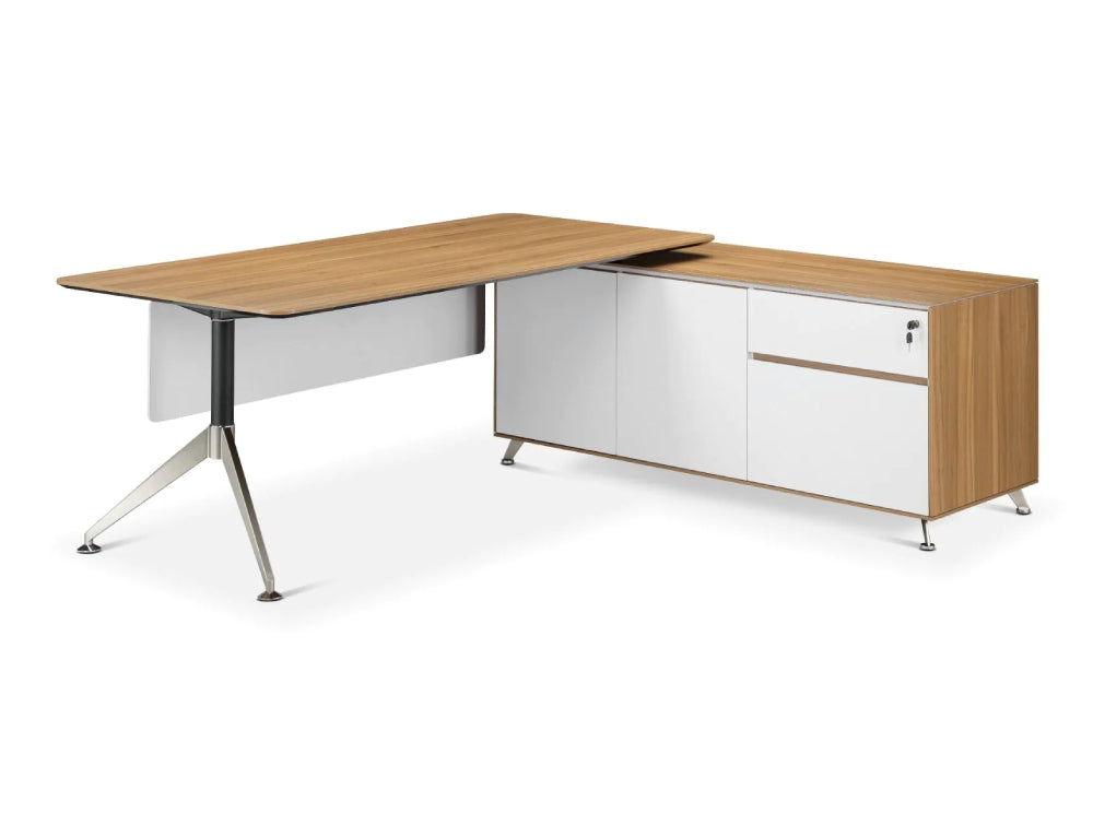 Nero Executive Desk in American Black Walnut with Credenza Unit Right