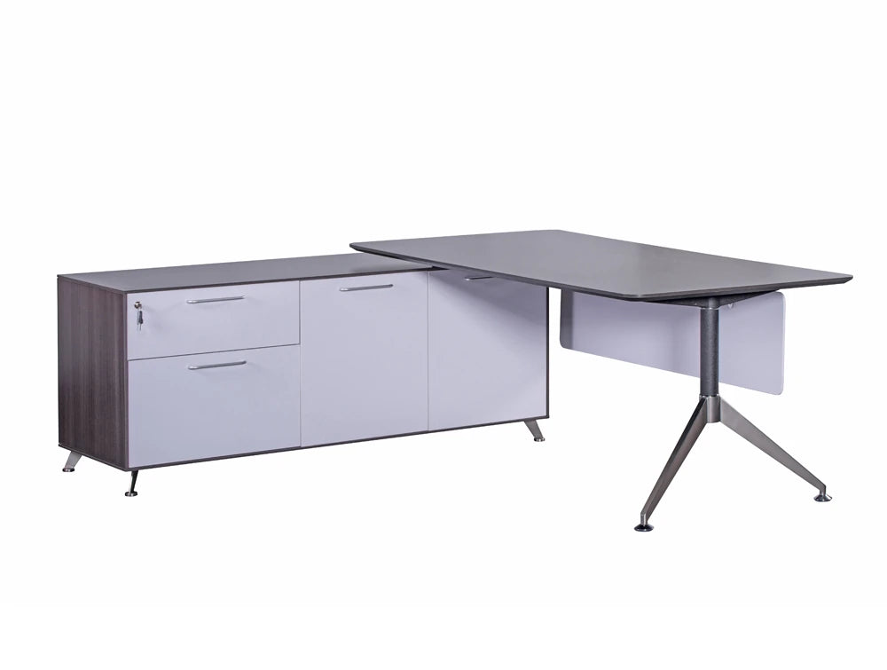 Nero Executive Desk with Credenza Unit and Modesty Panel Left Hand