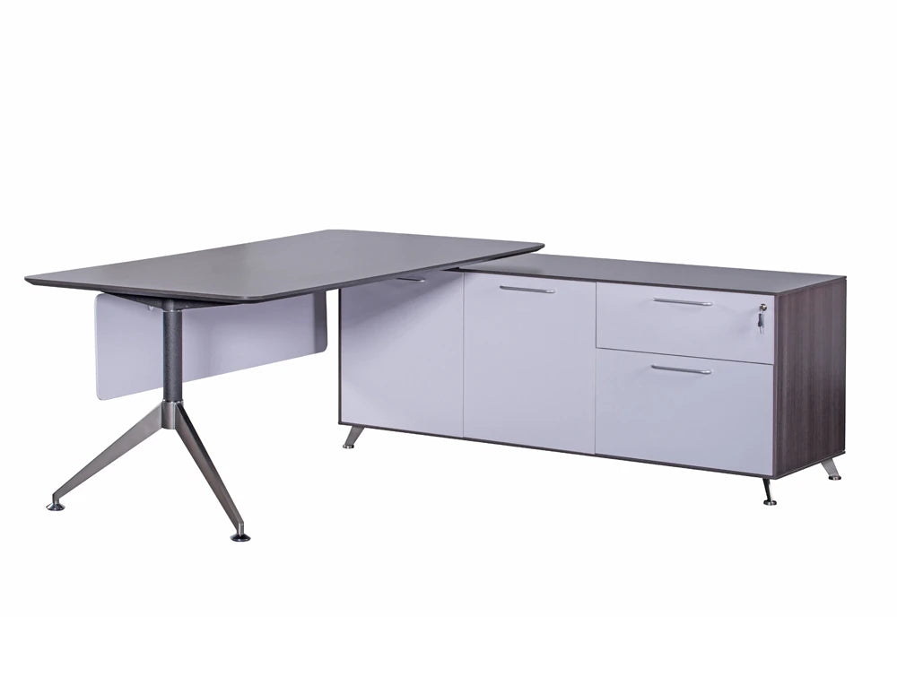Nero Executive Desk with Credenza Unit and Modesty Panel in Right Hand