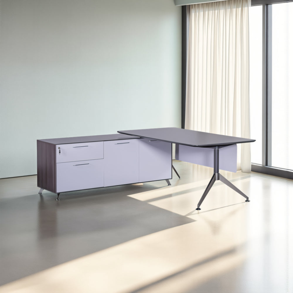 Nero Executive Desk with Credenza Unit in Modern Office Setting
