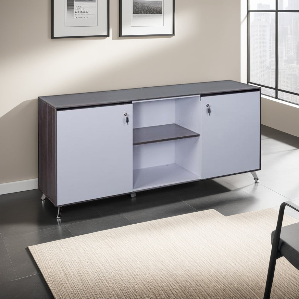 Nero Executive Sideboard in Two Toned Finish with Armchair in Modern Office Setting