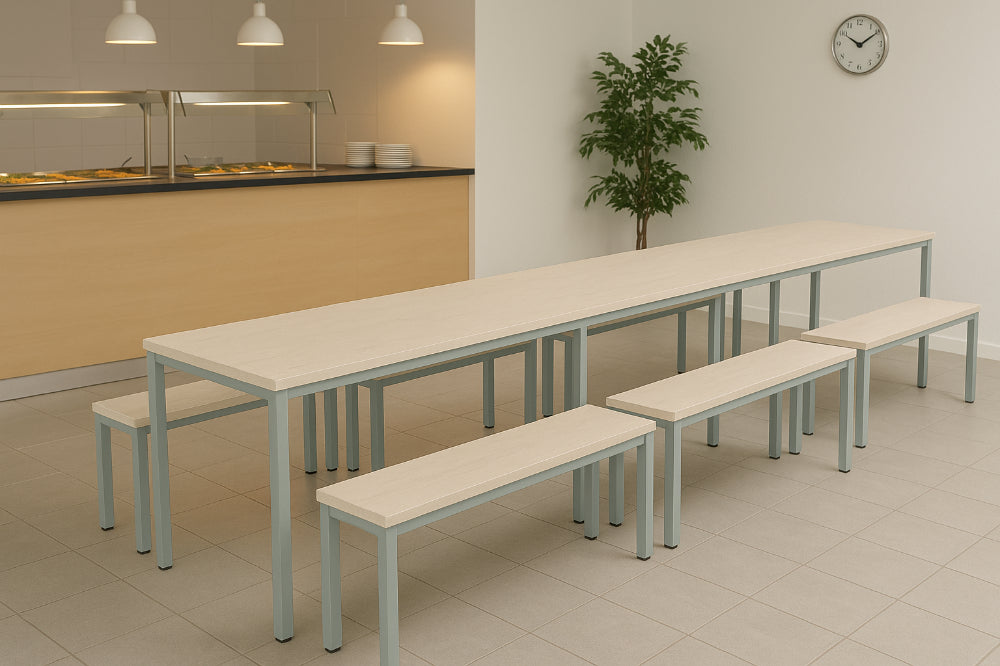 Nestro Metal 3 Piece Canteen Table and Bench Seating with Straight Leg in Canteen Setting