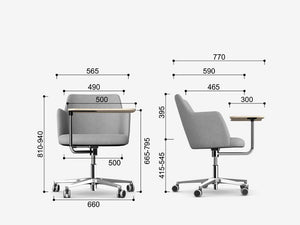Noma Upholstered Mobile Armchair With Wooden Tablet Dimensions