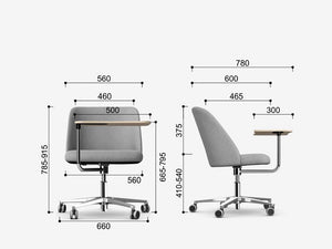 Noma Upholstered Mobile Office Chair With Wooden Tablet Dimensions