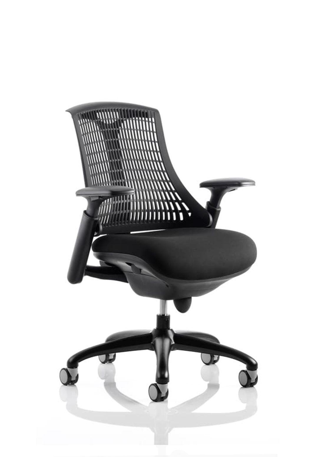 Flex Task Operator Chair Black Frame With Black Fabric Seat Red Back With Arms