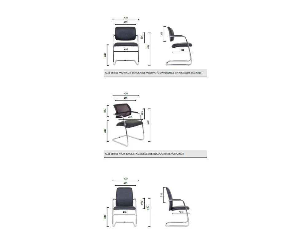 Oq Series Mid Mesh Backrest Stacking Chair  Chrome Frame Dimensions 1