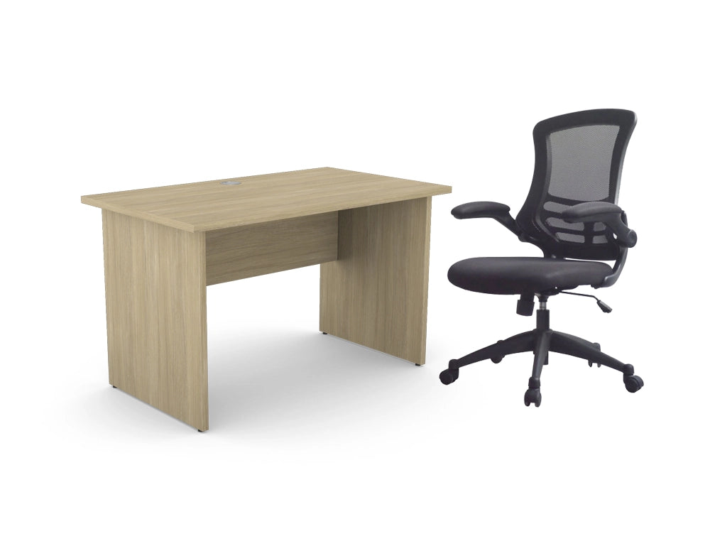 Oak Home Office Desk With Mesh Adjustable Black Chair