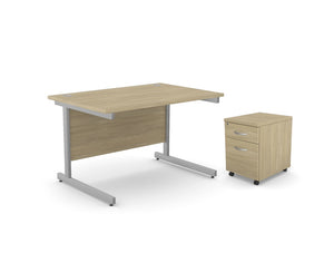 Office Cantilever Desk With 2 Drawer Mobile Pedestal Oak
