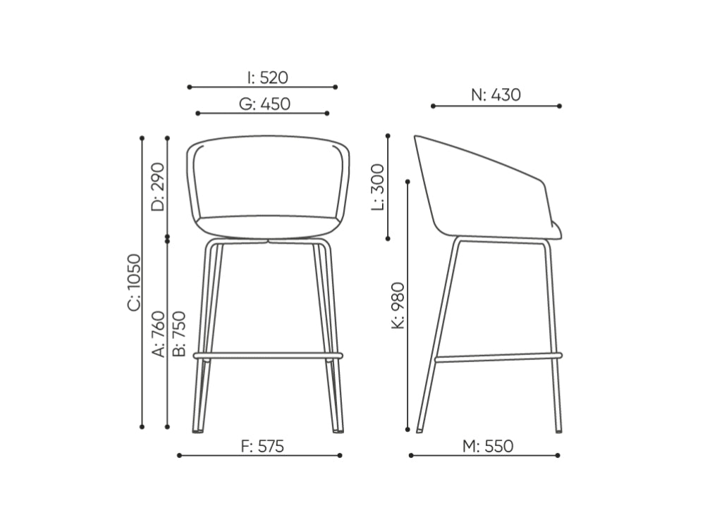 Oxco Small High Stool with Footrest Dimensions