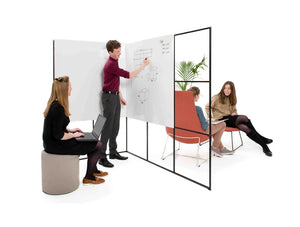 Palisades Metal Grid Office Space Dividers Meeting Point With Lounge Chair And Whiteboard